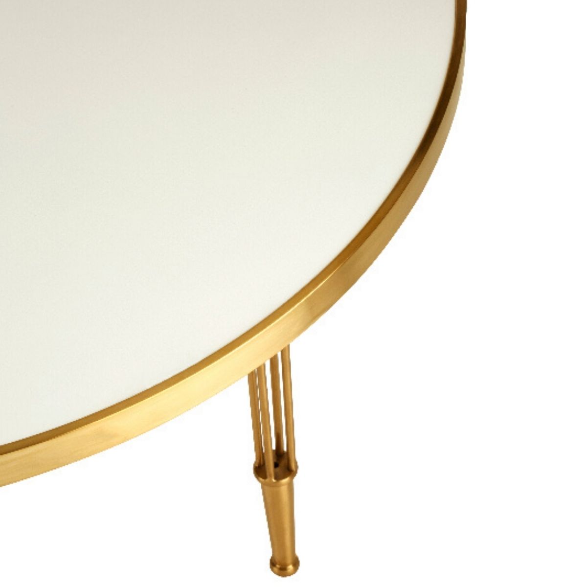 Round table with a gold rim and legs on a white background