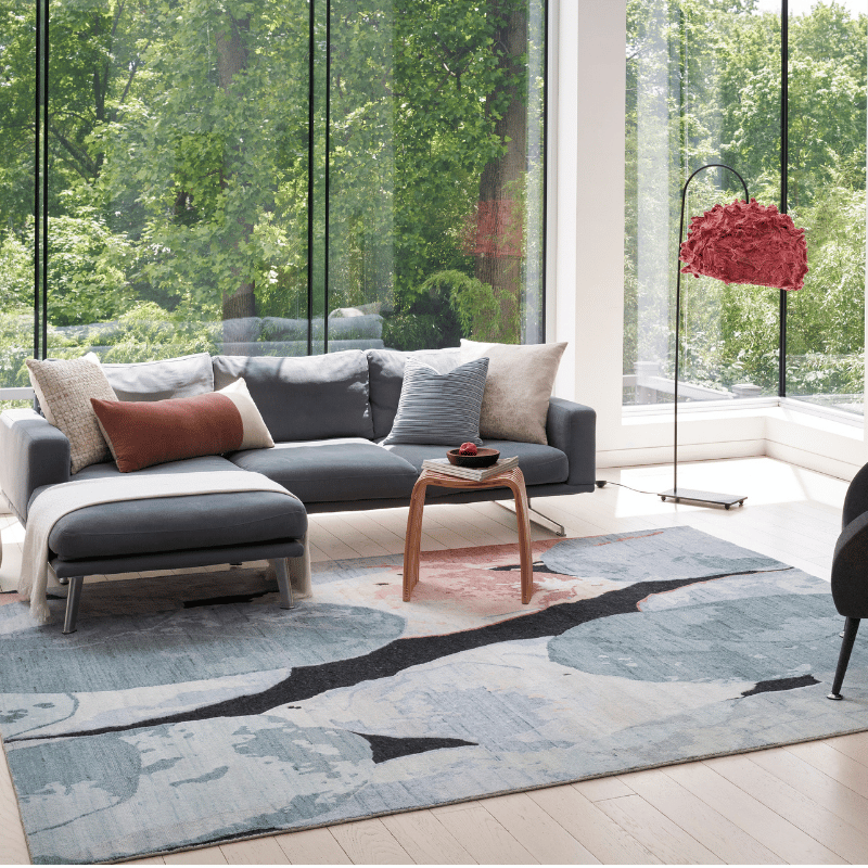 Nourison Silk Shadows Contemporary Rug - Blue Pink