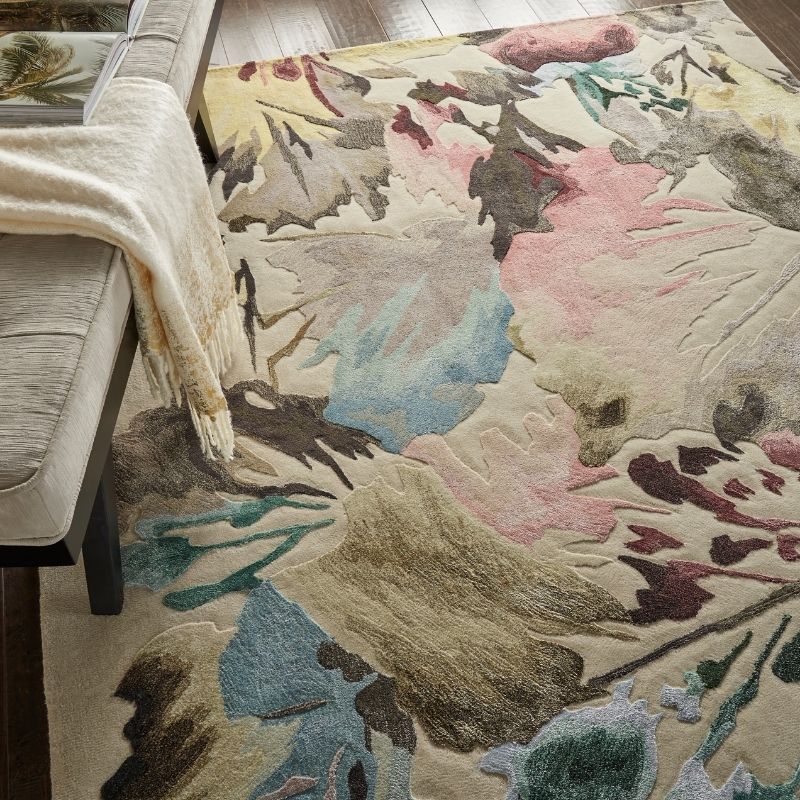 Nourison Prismatic Botanical Statement Rug - Beige/Multicolour