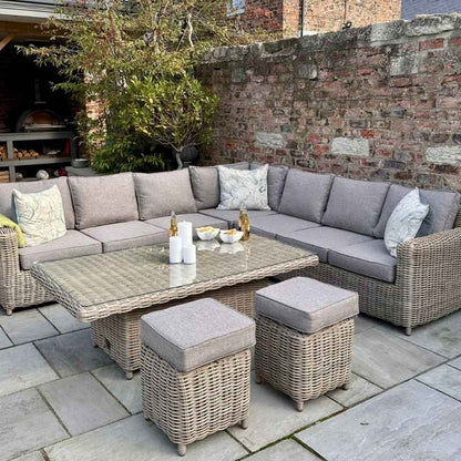 Hill Interiors Amalfi Outdoor Large Corner Set With Riser Table + 2 Stools
