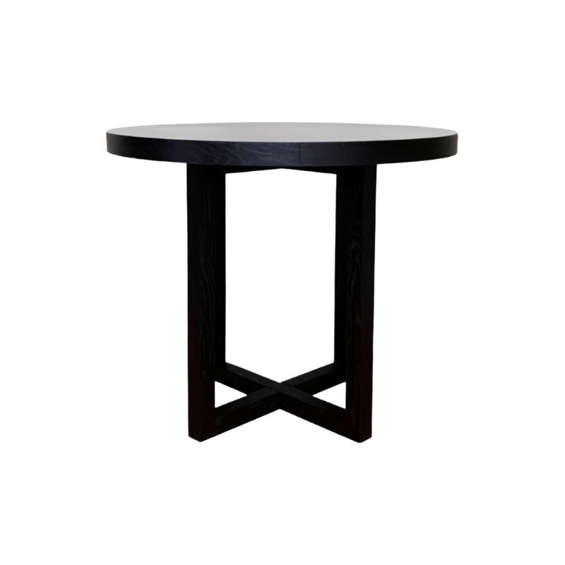 Round black table with a white background