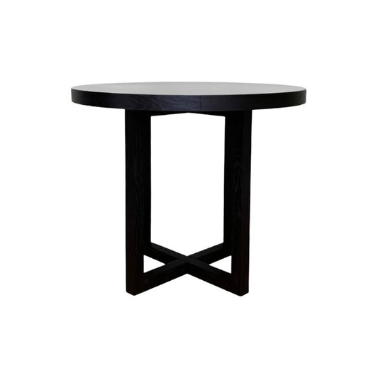 Round black table with a white background