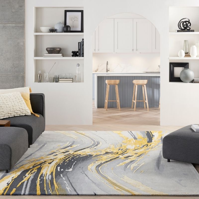 Nourison Prismatic Contemporary Flow Rug - Grey & Gold