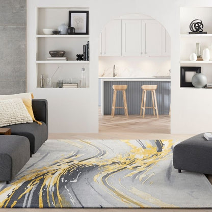 Nourison Prismatic Contemporary Flow Rug - Grey & Gold
