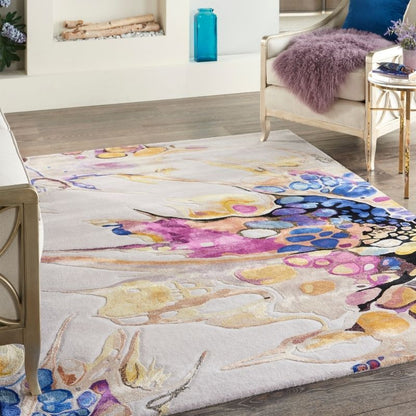 Nourison Prismatic Botanical Statement Rug - Lilac,Multicolour