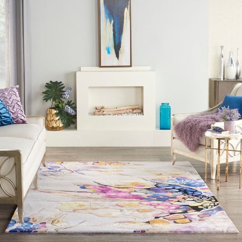 Nourison Prismatic Botanical Statement Rug - Lilac,Multicolour