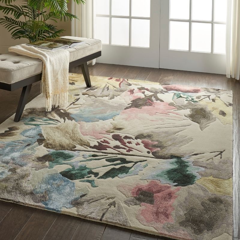 Nourison Prismatic Botanical Statement Rug - Beige/Multicolour
