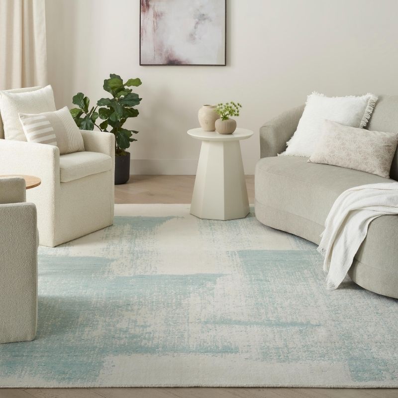 Nourison Harmony Handwoven Abstract Ivory & Aqua Rug