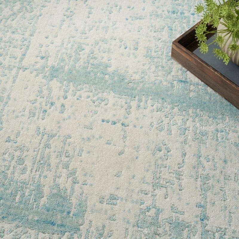 Nourison Harmony Handwoven Abstract Ivory & Aqua Rug