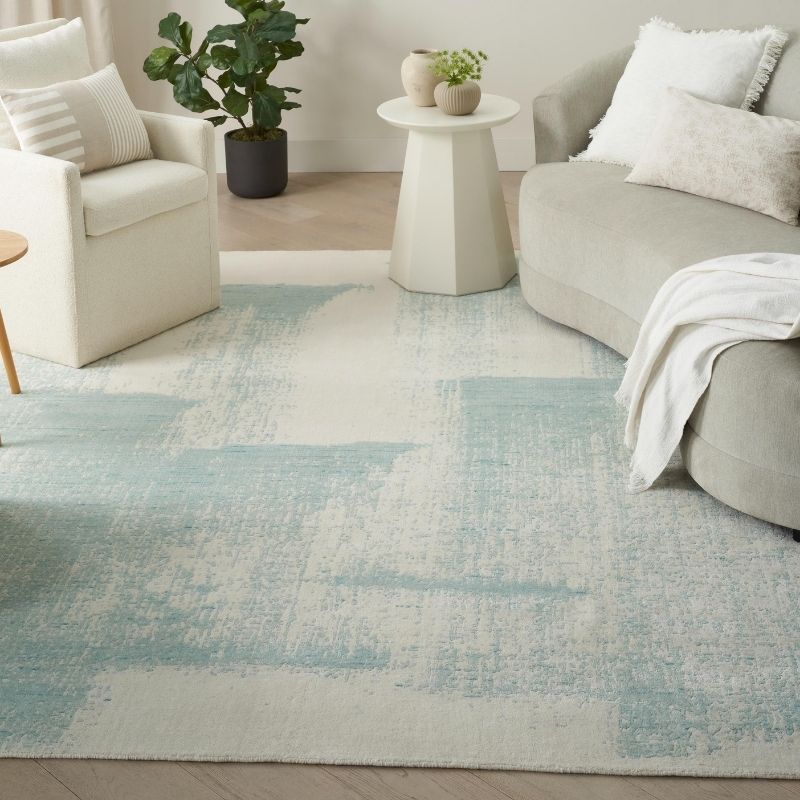 Nourison Harmony Handwoven Abstract Ivory & Aqua Rug