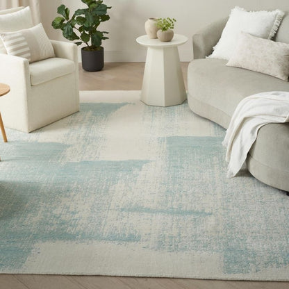 Nourison Harmony Handwoven Abstract Ivory & Aqua Rug