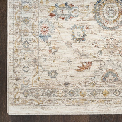 Patterned rug with intricate designs on a wooden floor