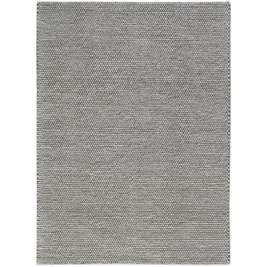 A rectangular area rug with a textured, woven pattern in a heathered gray color, shown flat against a white background.