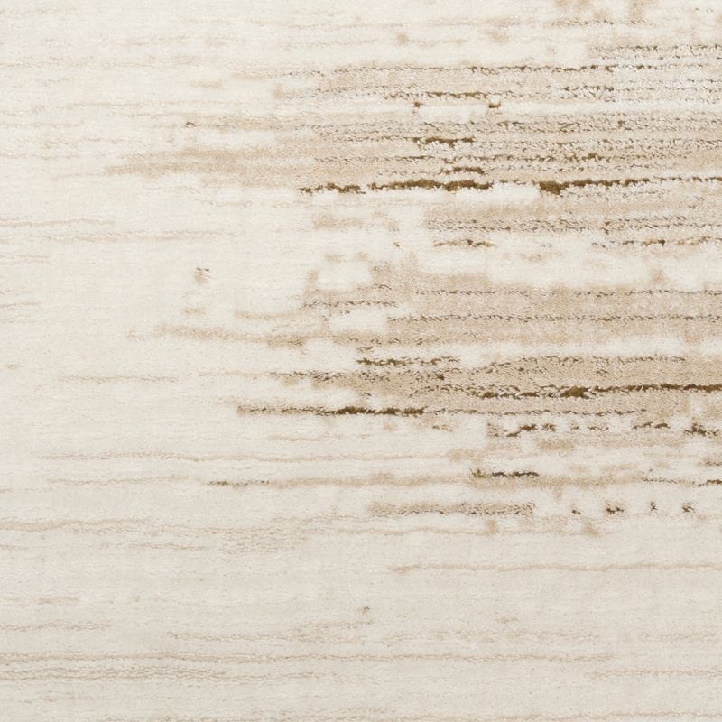 A close-up of a textured fabric or wallpaper pattern featuring horizontal distressed stripes in cream, beige, and light brown.