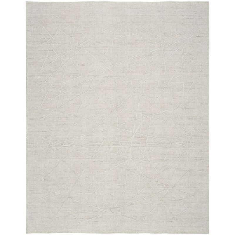 A square off-white textured area rug with a subtle, hand-drawn sketch-like pattern in light gray lines across its surface, shown flat against a white background.