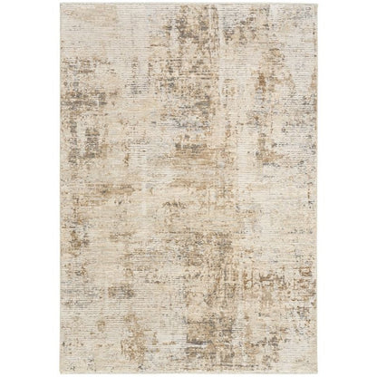 Textured area rug with a neutral color palette on a white background
