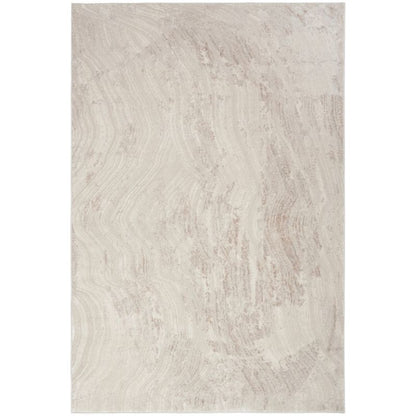 A rectangular area rug with a distressed marble or stone-look pattern in light beige, cream, and soft taupe tones, shown flat against a white background.