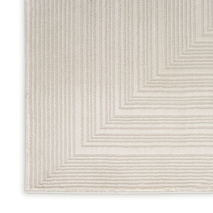Textured rug with a geometric pattern on a white background
