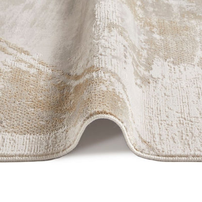 Close-up of a textured beige rug corner on a white background