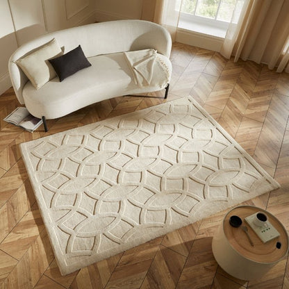Concept Looms Priory Hand Carved Geometric Beige Wool Rug