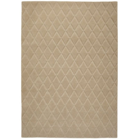 A rectangular beige area rug with a quilted diamond pattern, shown flat against a white background.