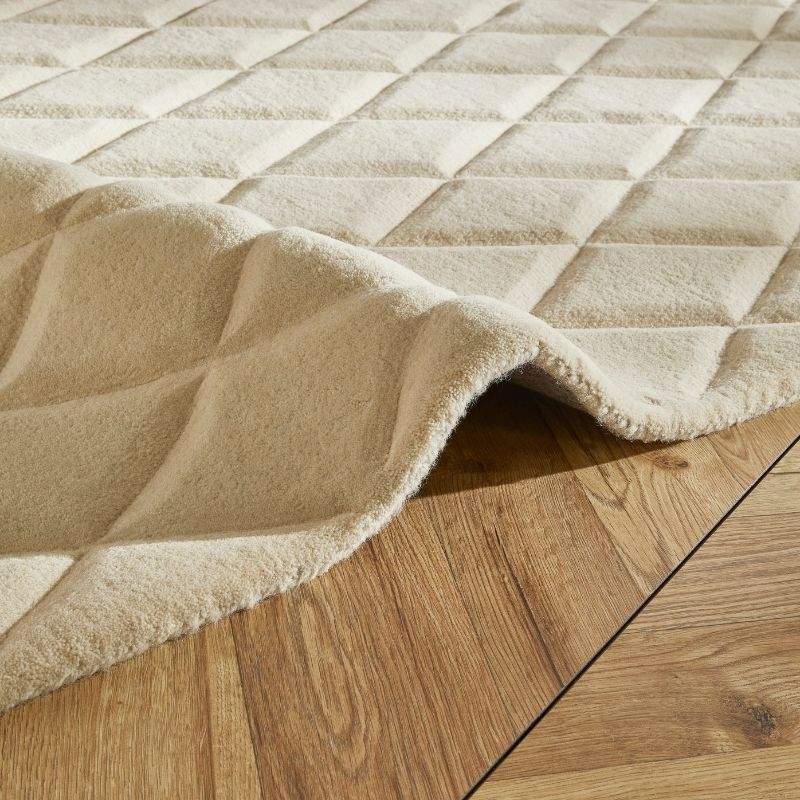 Concept Looms Priory Hand Carved Diamond Lattice Ivory Wool Rug