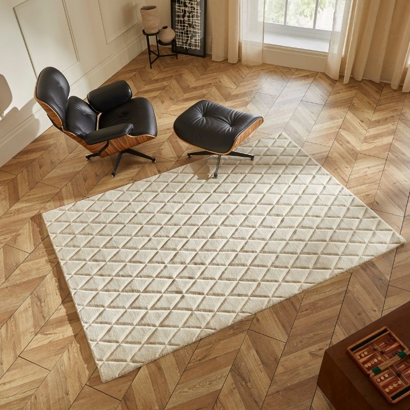 Concept Looms Priory Hand Carved Diamond Lattice Ivory Wool Rug