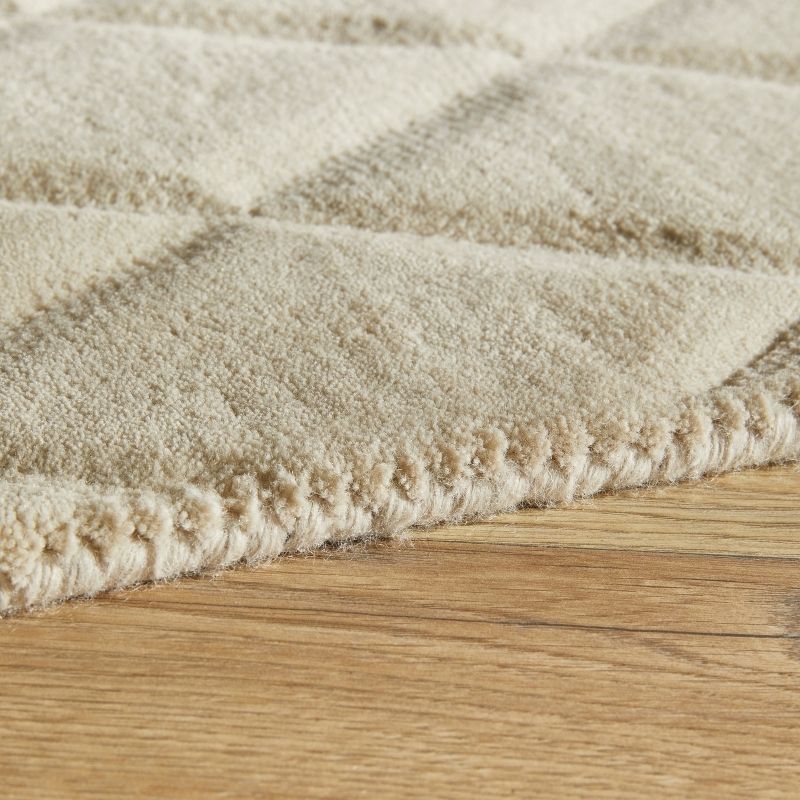 Concept Looms Priory Hand Carved Diamond Lattice Beige Wool Rug