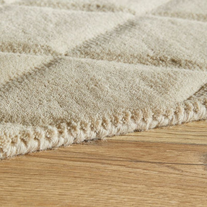 Concept Looms Priory Hand Carved Diamond Lattice Beige Wool Rug