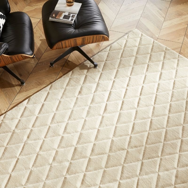 Concept Looms Priory Hand Carved Diamond Lattice Beige Wool Rug