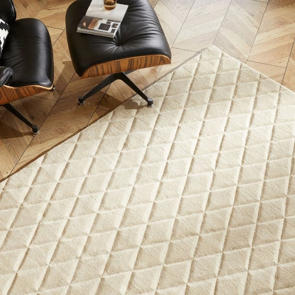 Concept Looms Priory Hand Carved Diamond Lattice Beige Wool Rug