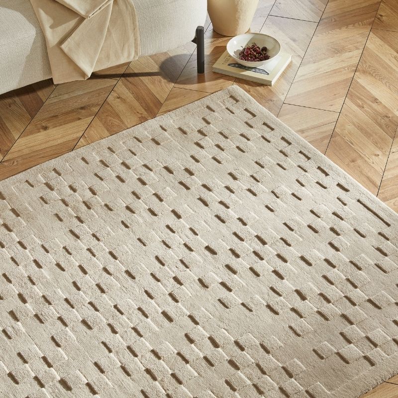 Concept Looms Priory Hand Carved Checkerboard Taupe Wool Rug