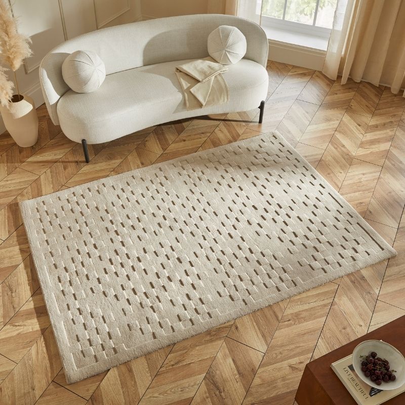 Concept Looms Priory Hand Carved Checkerboard Taupe Wool Rug