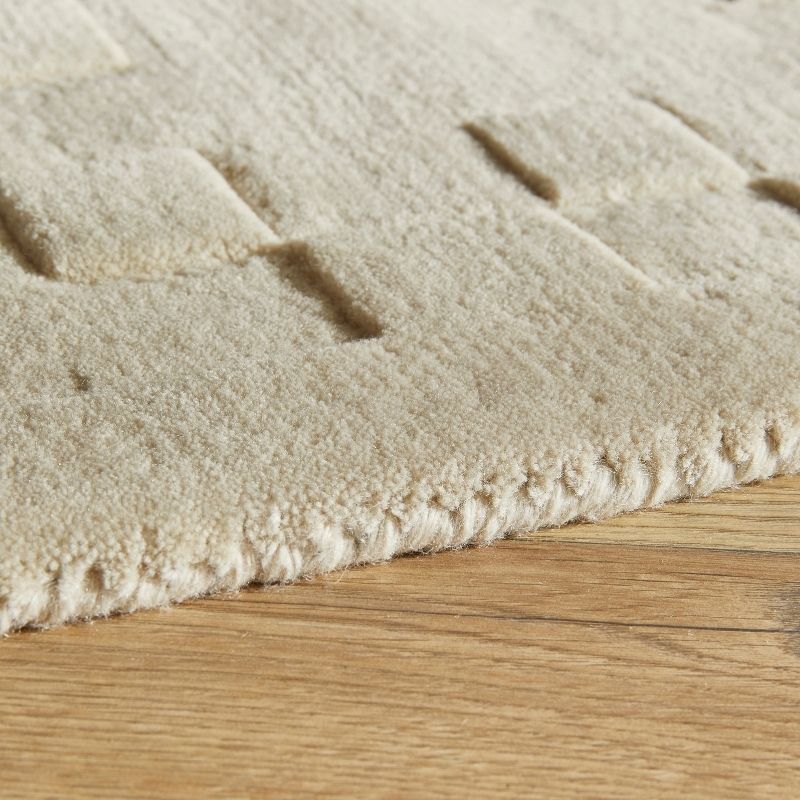 Concept Looms Priory Hand Carved Checkerboard Ivory Wool Rug