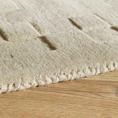 Concept Looms Priory Hand Carved Checkerboard Ivory Wool Rug