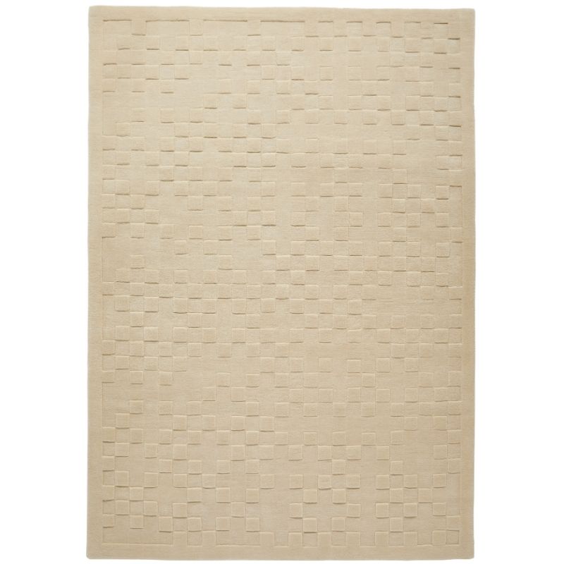 Concept Looms Priory Hand Carved Checkerboard Ivory Wool Rug