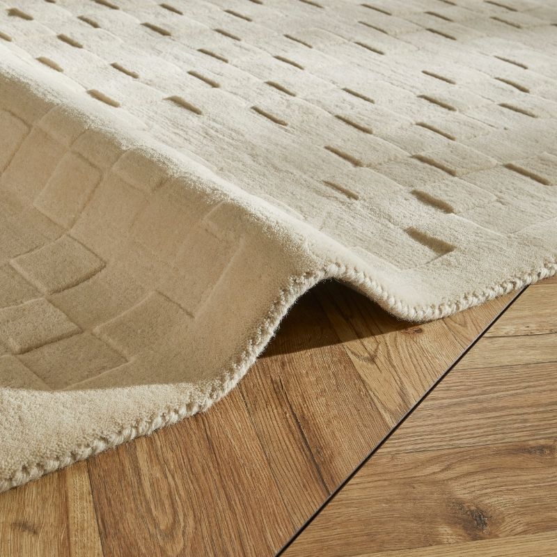 Concept Looms Priory Hand Carved Checkerboard Ivory Wool Rug