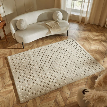 Concept Looms Priory Hand Carved Checkerboard Beige Wool Rug
