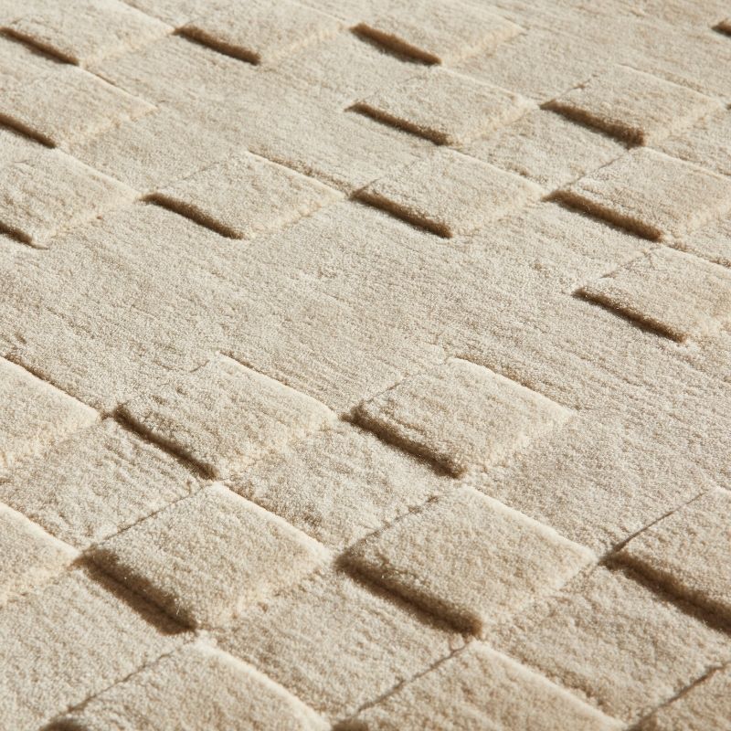 Concept Looms Priory Hand Carved Checkerboard Beige Wool Rug