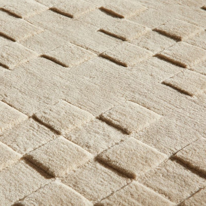 Concept Looms Priory Hand Carved Checkerboard Beige Wool Rug