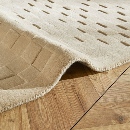 Concept Looms Priory Hand Carved Checkerboard Beige Wool Rug