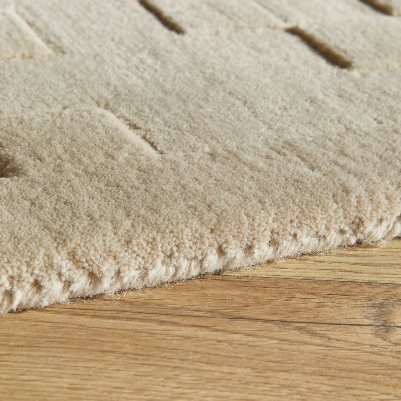 Concept Looms Priory Hand Carved Checkerboard Beige Wool Rug