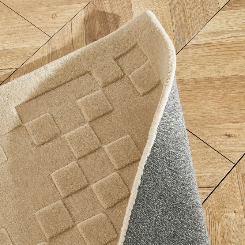 Concept Looms Priory Hand Carved Checkerboard Beige Wool Rug