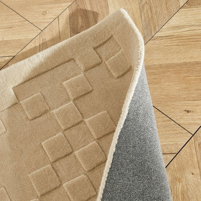 Concept Looms Priory Hand Carved Checkerboard Beige Wool Rug