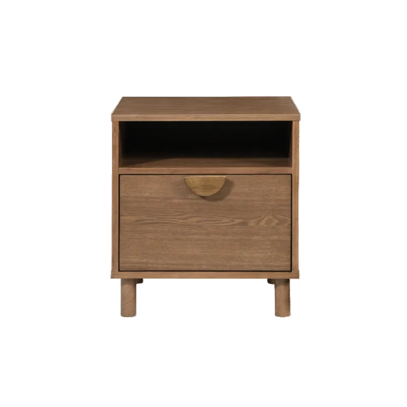 Wooden nightstand with a drawer on a white background