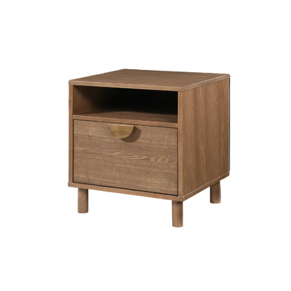 Wooden nightstand with a drawer on a white background