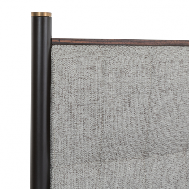 Grey fabric panel with a black frame and gold top corner on a white background