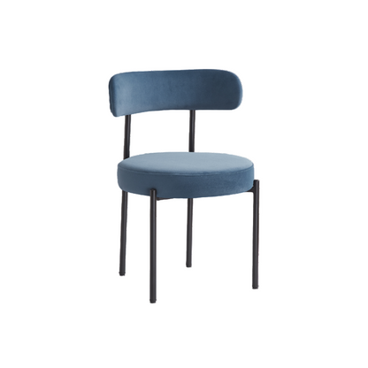 Blue dining chair with black legs on white background
