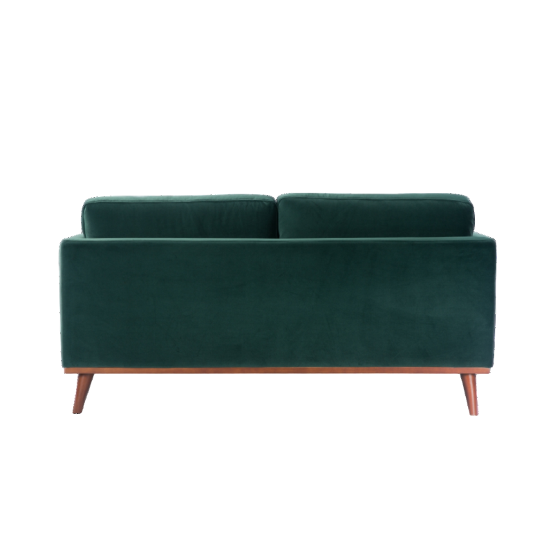 Green sofa with wooden legs on a white background