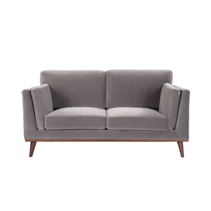 Gray sofa with wooden legs on a white background